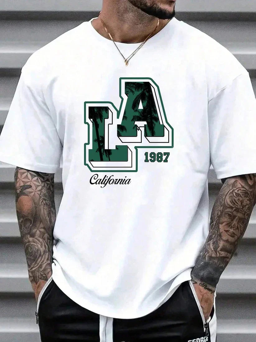 Drop Shoulder T-Shirt - LA Design - White