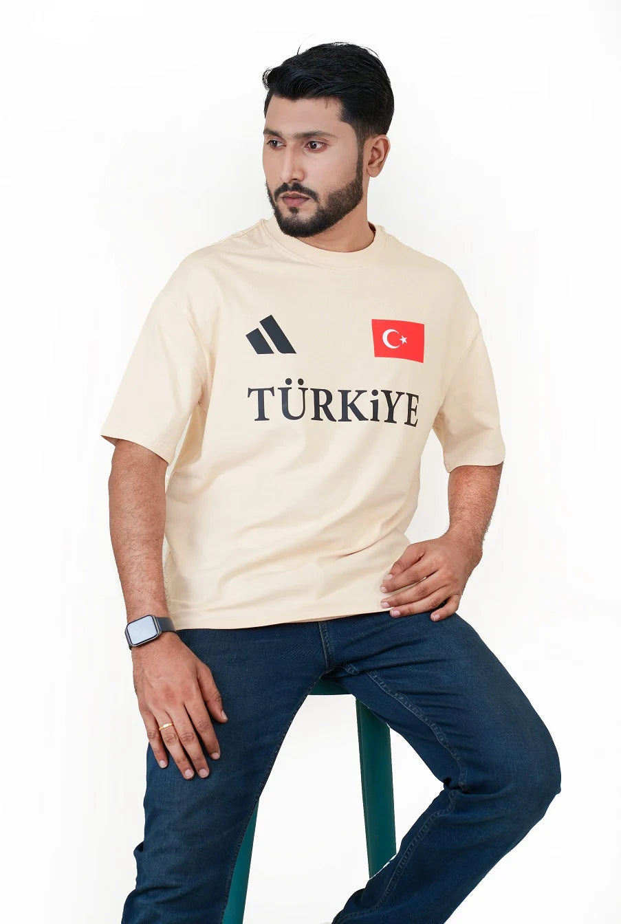 Drop Shoulder T-Shirt - Turkiye - Beige
