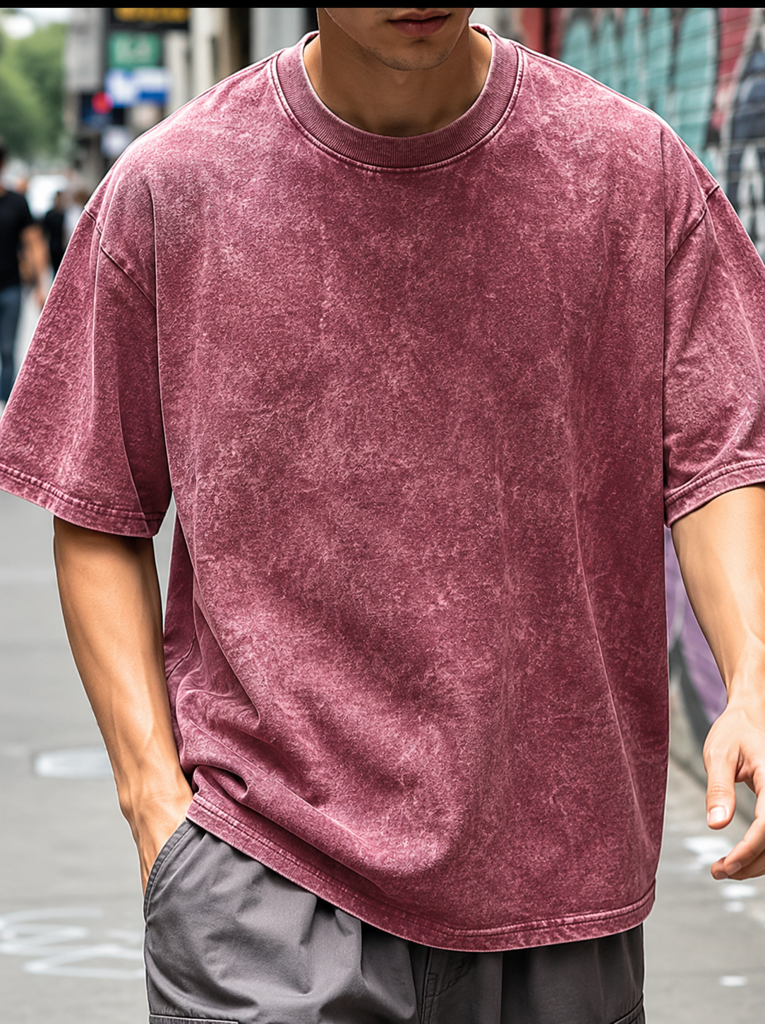 Maroon - Acid Wash Drop Shoulder T-shirt