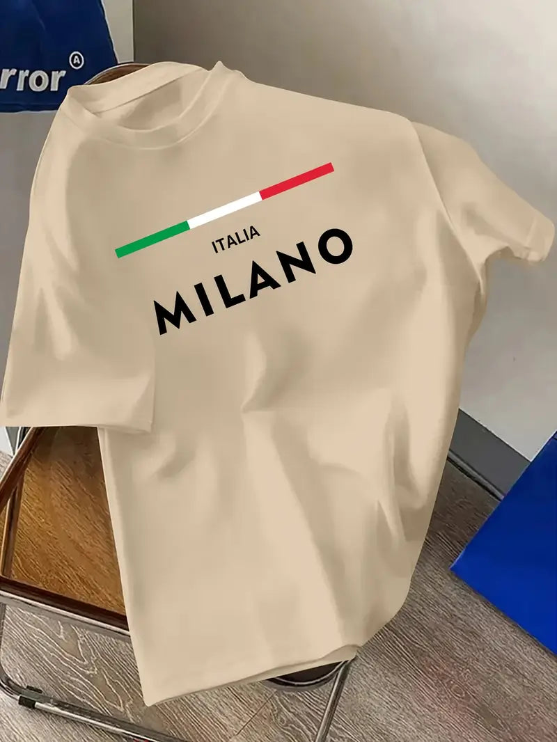 Drop Shoulder Beige T-Shirt - Milano Design - Beige