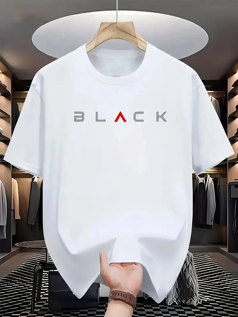 Drop Shoulder T-Shirt - Black Design - White