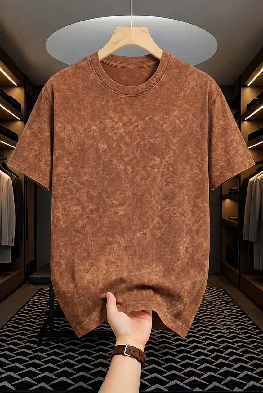 Acid Wash Drop Shoulder T-shirt - Coffee