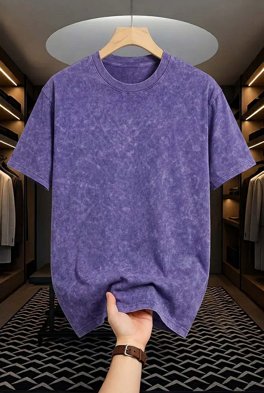 Acid Wash Drop Shoulder T-shirt - Blue