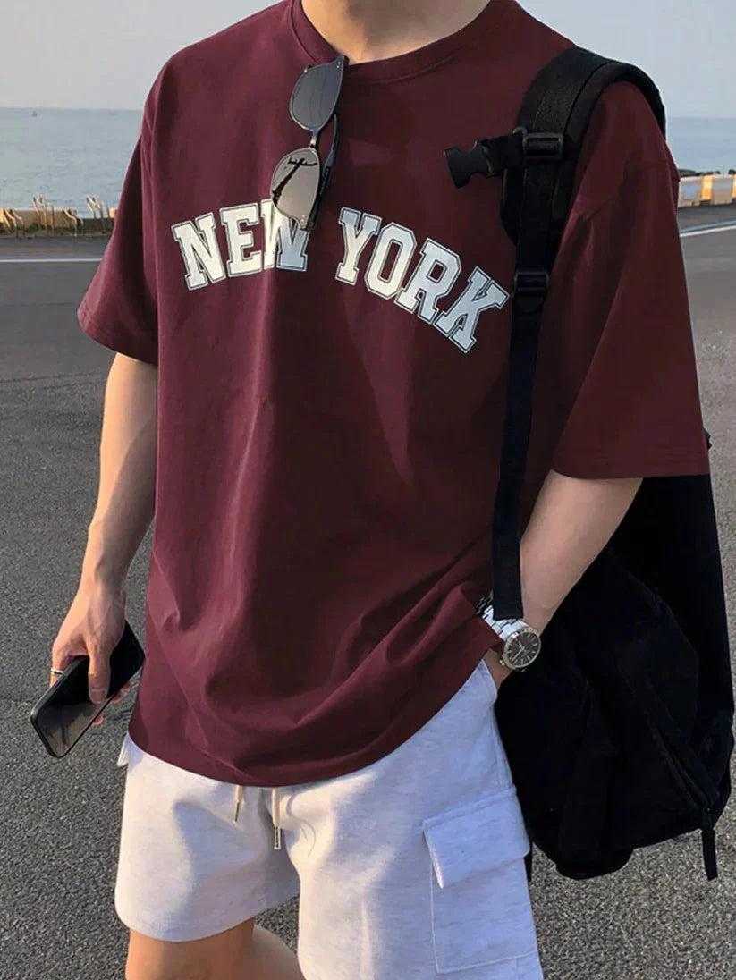 Drop Shoulder T-Shirt - Newyork - Maroon