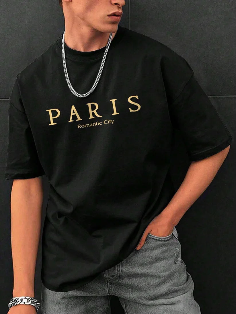 Drop Shoulder T-Shirt - Paris (Romantic city) - Black
