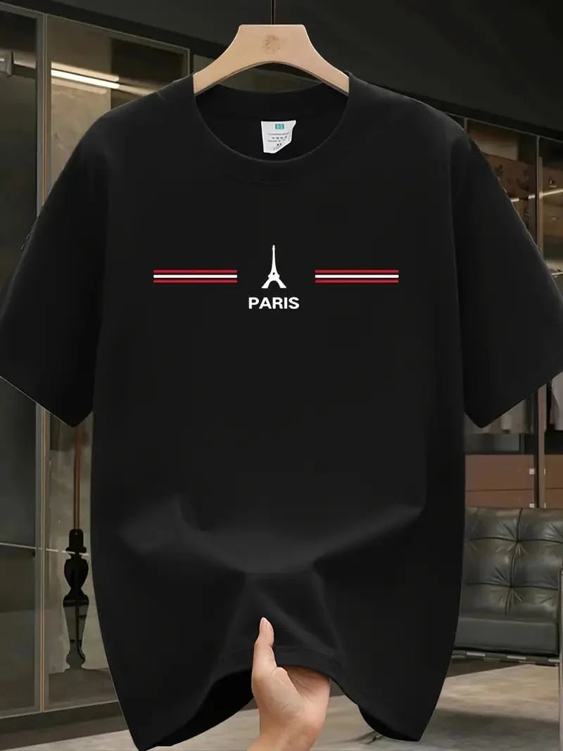 Drop Shoulder T-Shirt - Paris (New Eiffel Tower) - Black