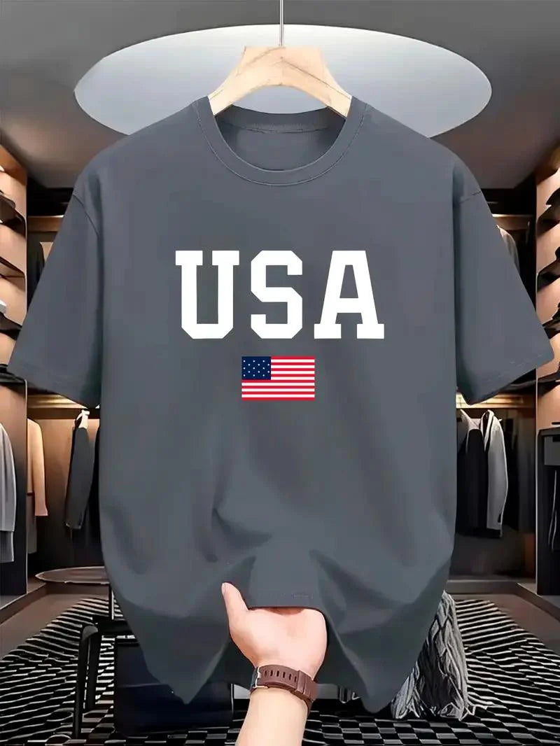 Drop Shoulder T-Shirt - USA Design - Silver