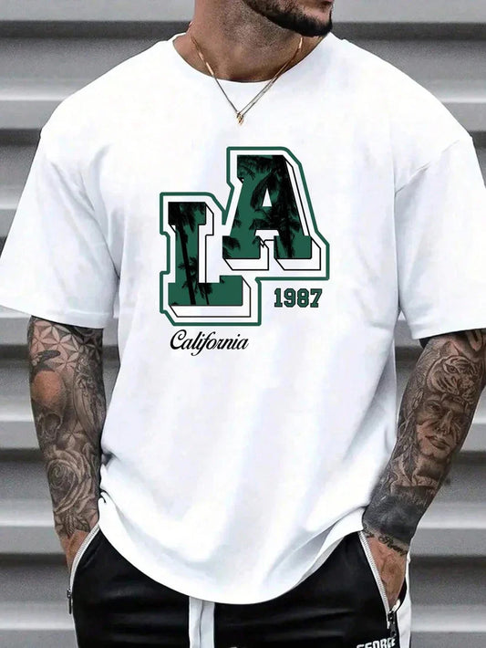 Drop Shoulder T-Shirt - LA Design - White