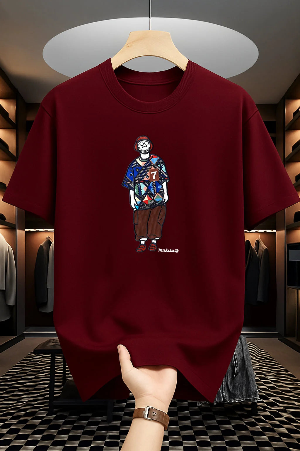 Drop Shoulder T-Shirt - Makuta Design - Maroon