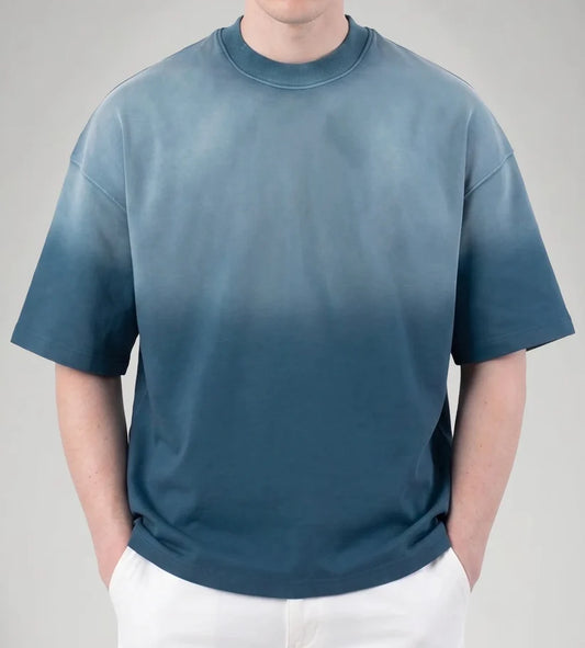 Deep Dye Drop Shoulder T-shirt - Ocean Blue
