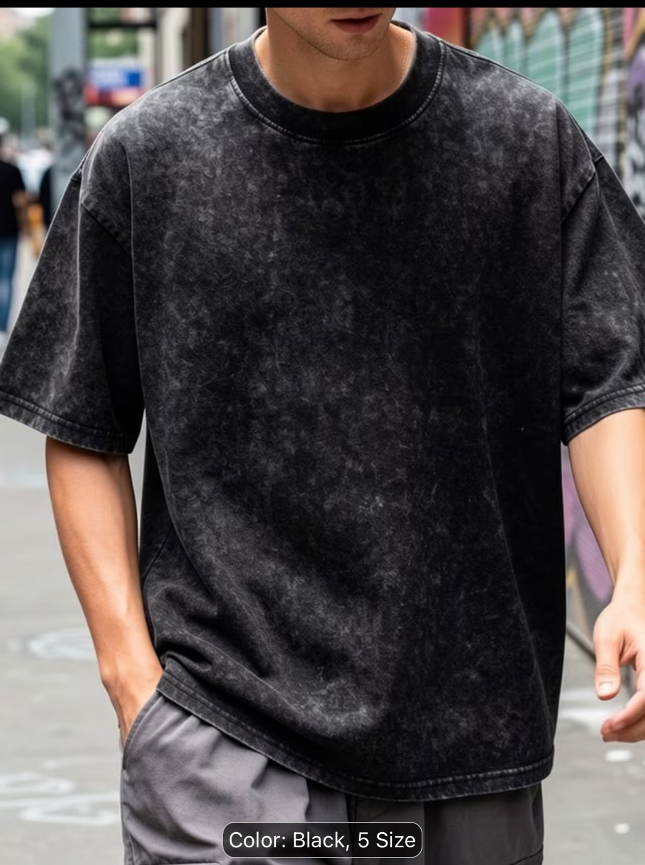 Black - Acid Wash Drop Shoulder T-shirt