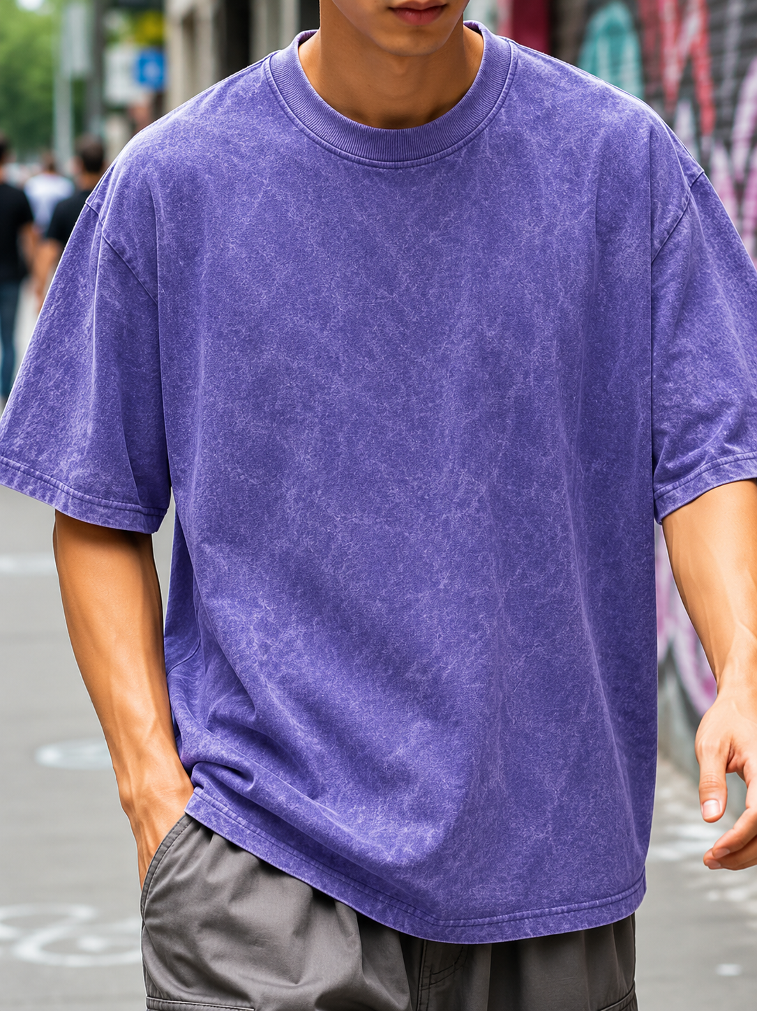 Blue - Acid Wash Drop Shoulder T-shirt