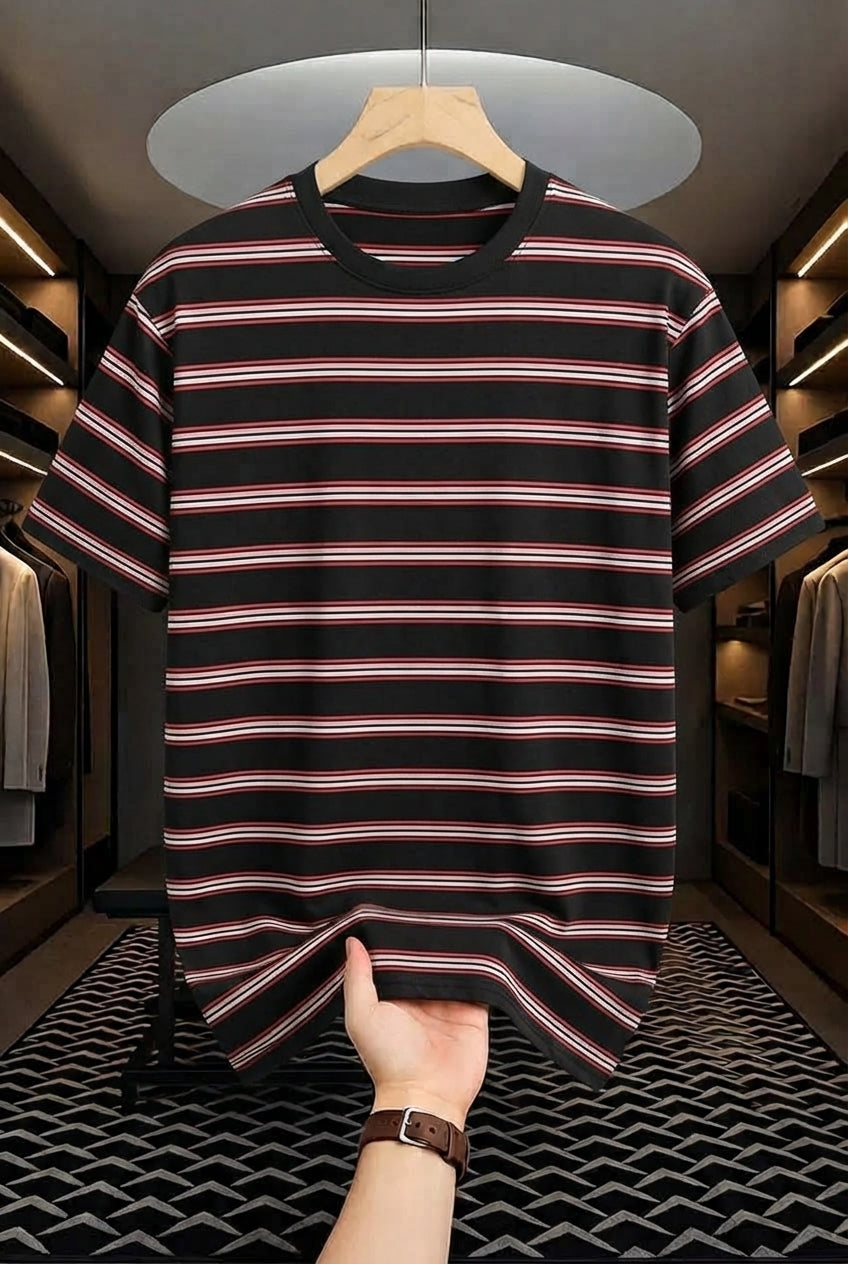 Linear Retro Drop Shoulder Tee - Black
