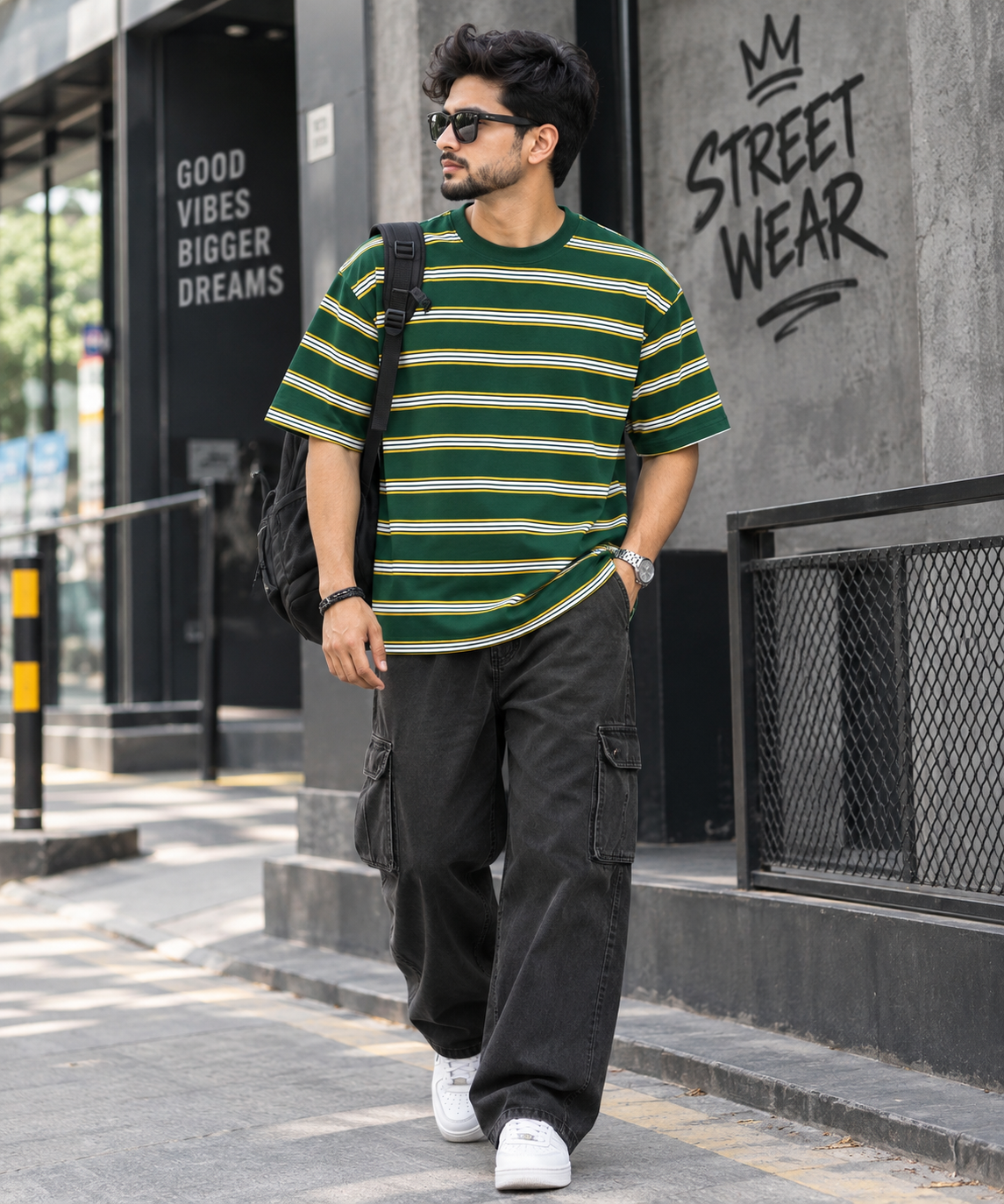 Linear Retro Drop Shoulder Tee - Green