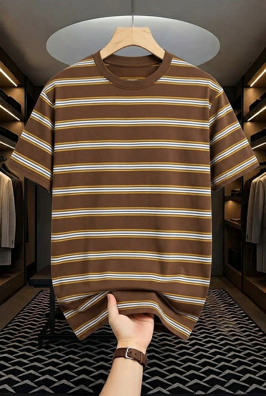 Linear Retro Drop Shoulder Tee - Coffee
