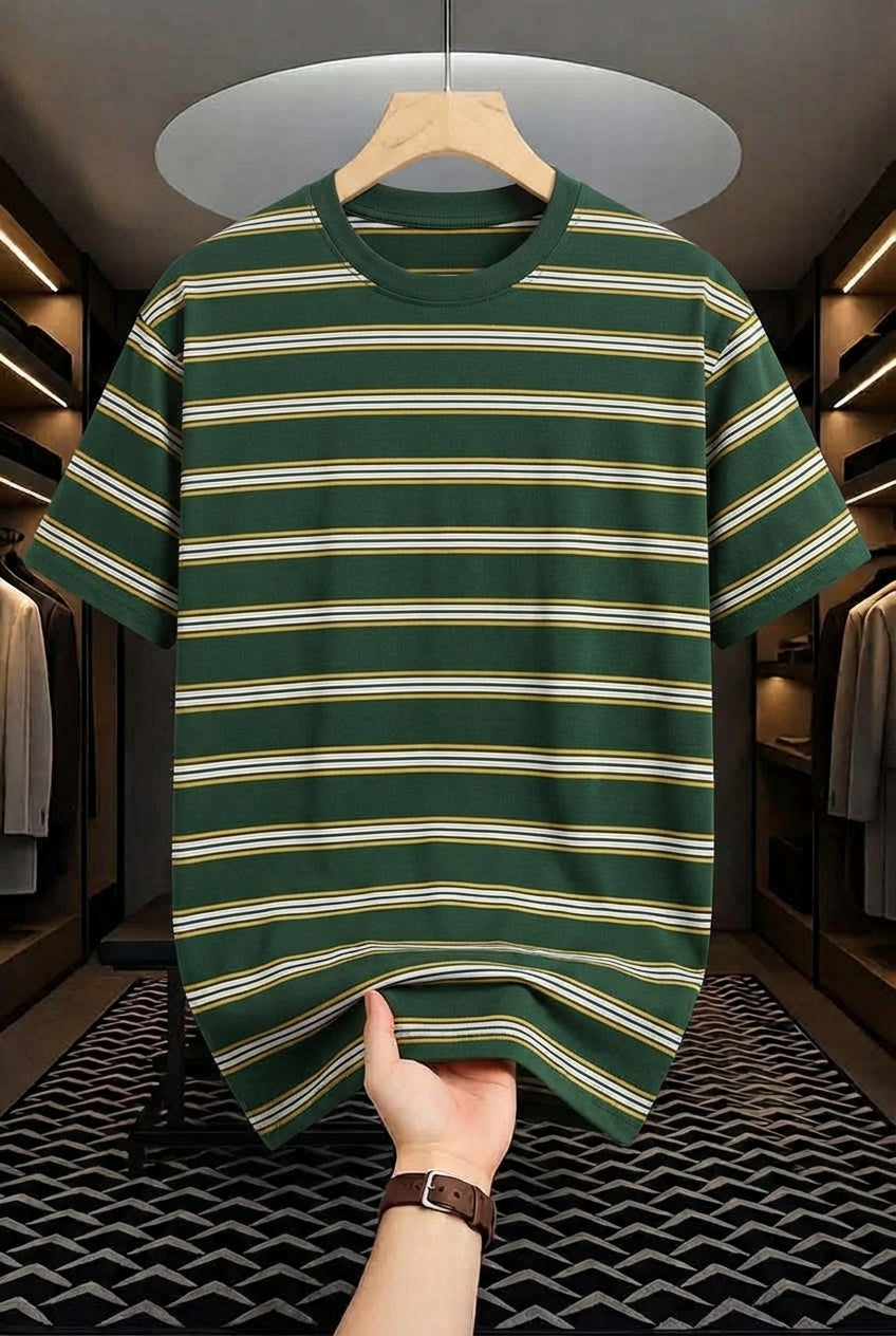 Linear Retro Drop Shoulder Tee - Green