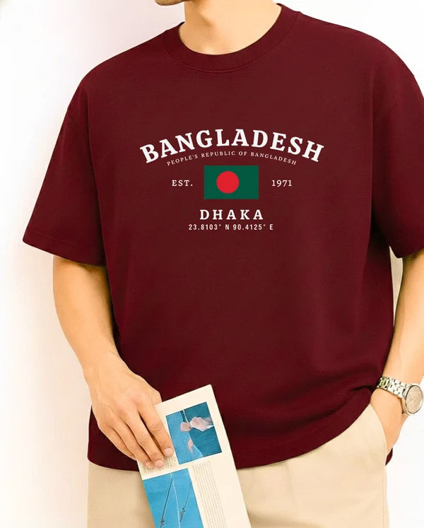 Drop Shoulder T-Shirt - Bangladesh 1971 Dhaka - Maroon