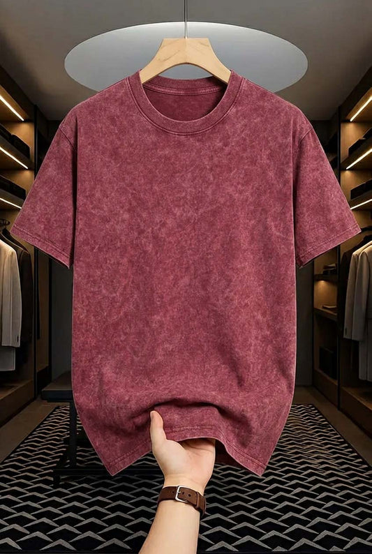 Acid Wash Drop Shoulder T-shirt - Maroon