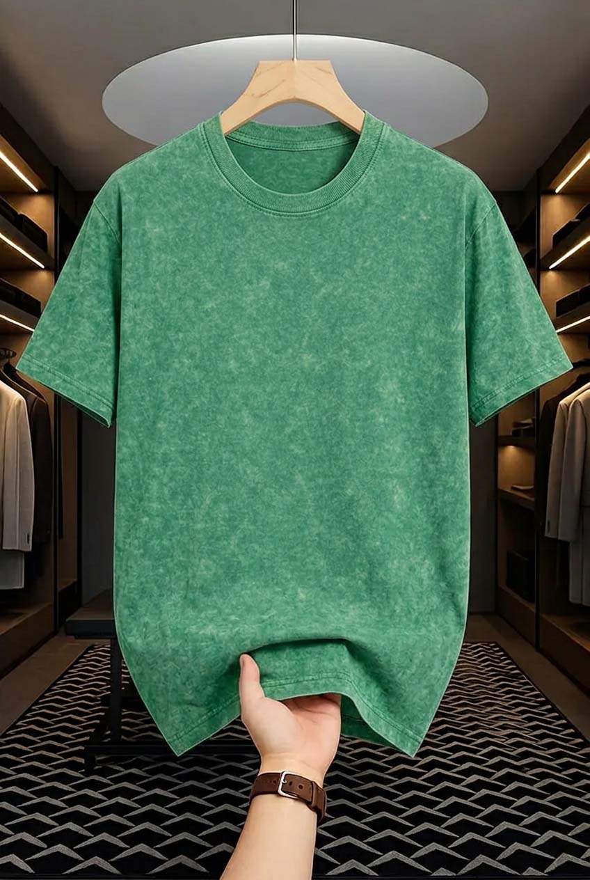Acid Wash Drop Shoulder T-shirt - Green