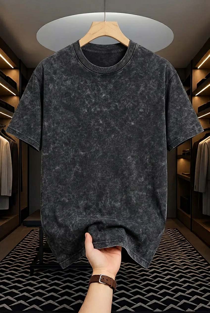 Acid Wash Drop Shoulder T-shirt - Black