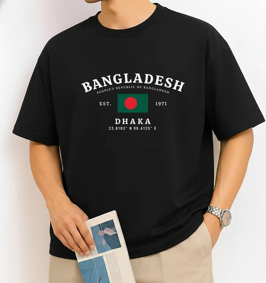Drop Shoulder T-Shirt - Bangladesh 1971 Dhaka - Black