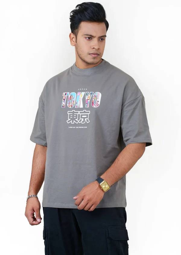 Drop Shoulder T-Shirt - Tokyo - Silver