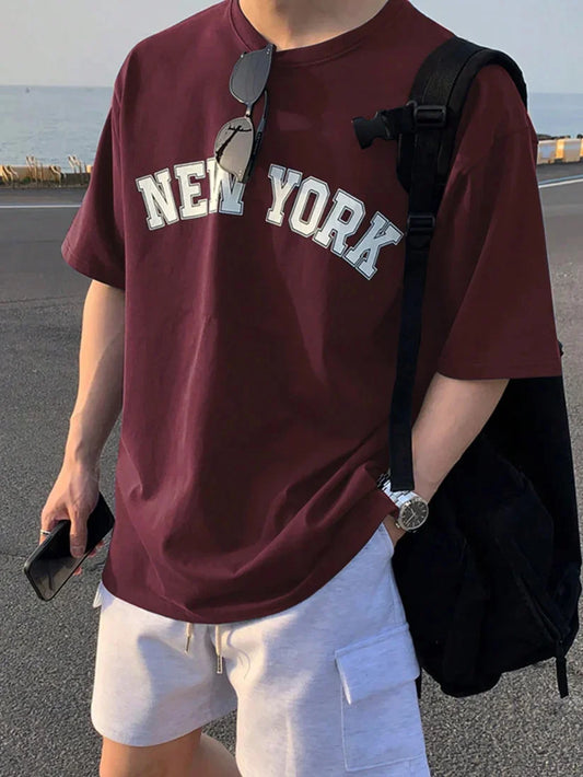 Drop Shoulder T-Shirt - Newyork - Maroon