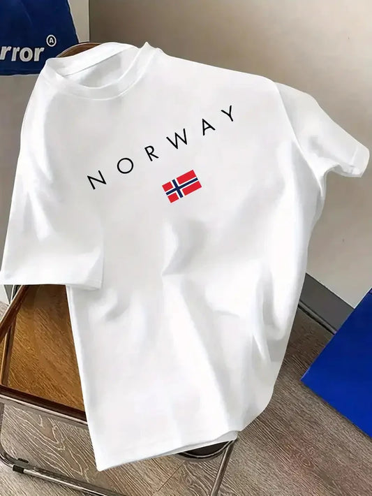 Drop Shoulder T-Shirt - Norway Design - White