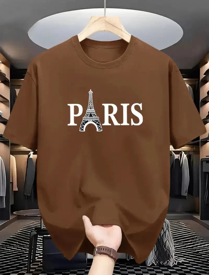 Drop Shoulder T-Shirt - Paris(Eiffel Tower) - Coffee