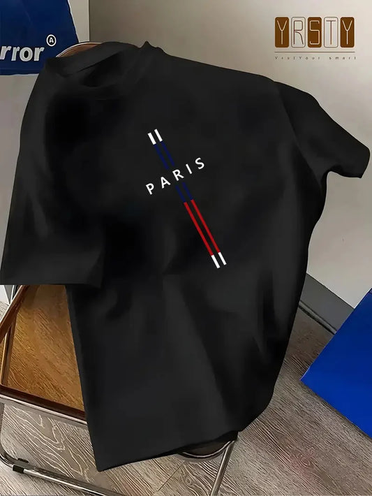 Drop Shoulder T-Shirt - Paris (Flag) - Black