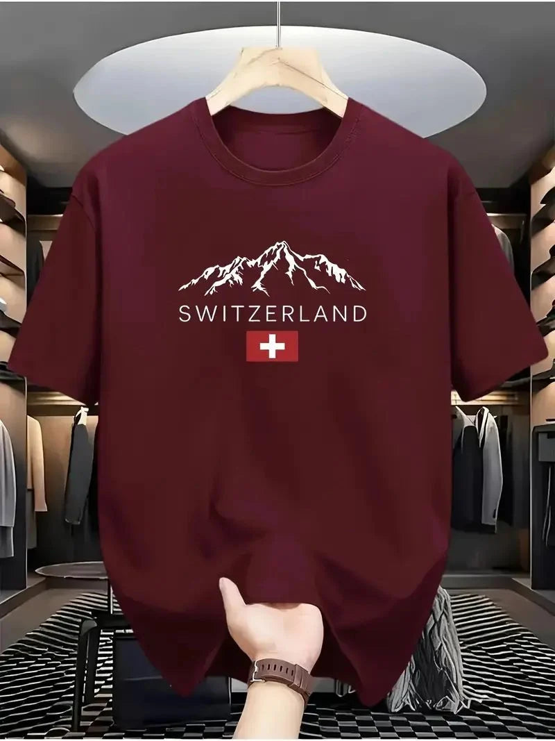 Drop Shoulder T-Shirt - Switzerland - Maroon