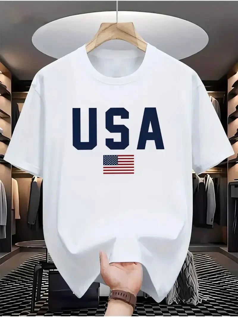 Drop Shoulder T-Shirt - USA - White