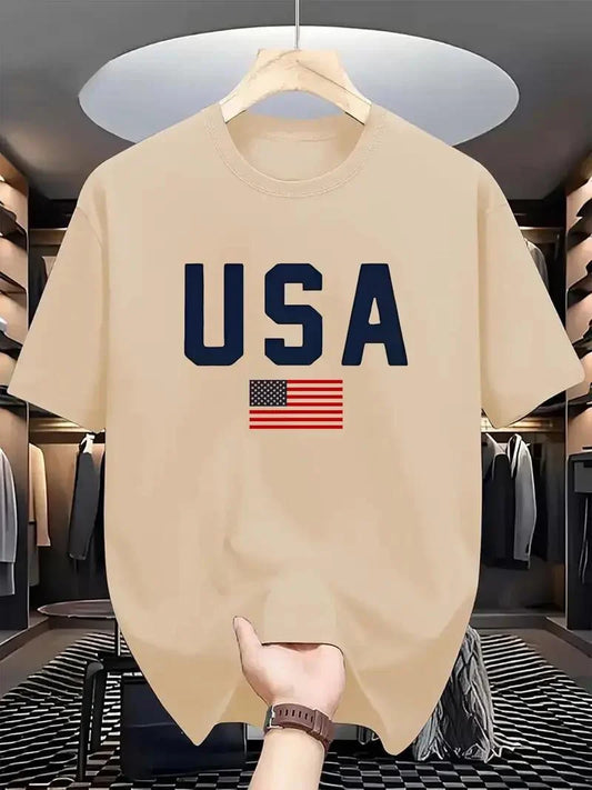 Drop Shoulder T-Shirt - USA - Beige